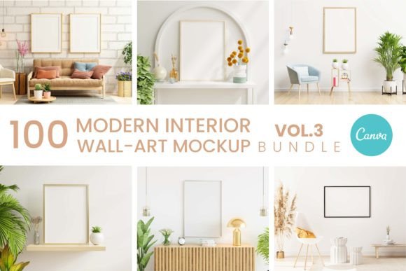 Download 100 Canva Modern Wall Art Mockup Pack P3 - Wall art Collection