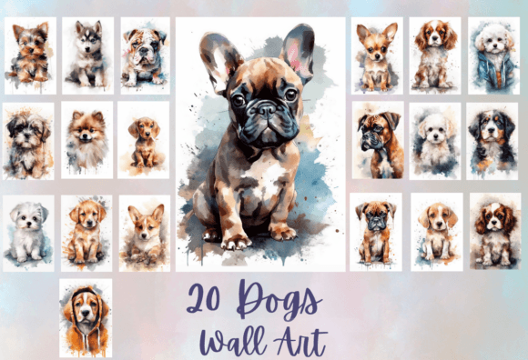 Download 20 Watercolor Dogs Wall Art Jpg - Premium Bundle