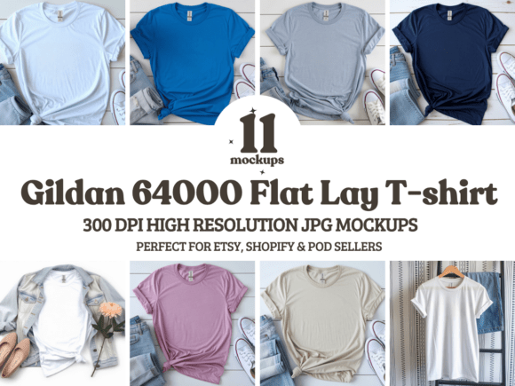 Download Gildan 64000 Flat Lay Mockup Bundle - Flat lay mockup Collection