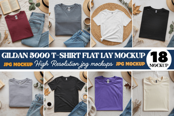 Download Gildan 5000 Flat Lay Mockup Bundle - Flat lay mockup Collection