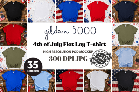 Download Gildan 5000 4th of July Flat Lay Mockups - Flat lay mockup Collection